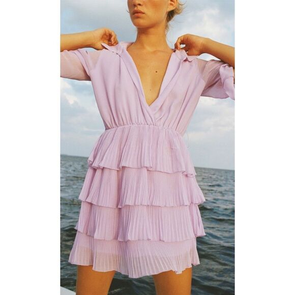 ZARA PLEATED DRESS WITH BELT - Picture 10 of 11